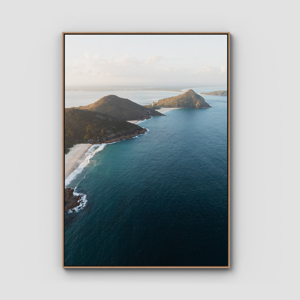Coastal Horizon - Port Stephens - Art Print - Float Frame Canvas - Raw Oak - Portrait