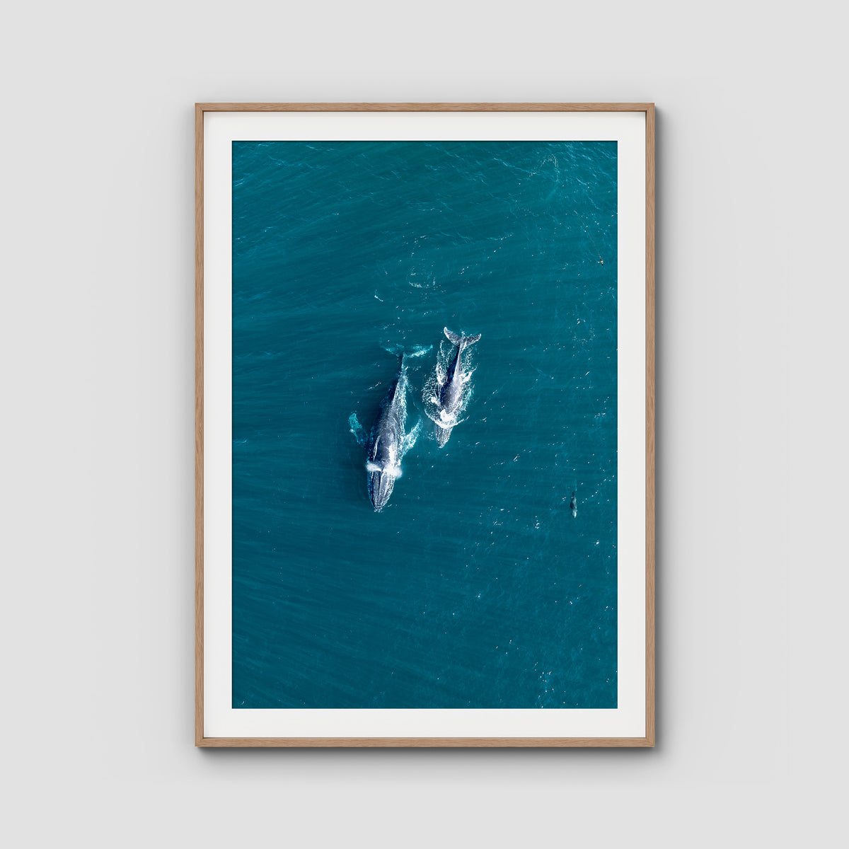 Whales Cruising - Art Print - Traditional Frame - Raw Oak - Portrait