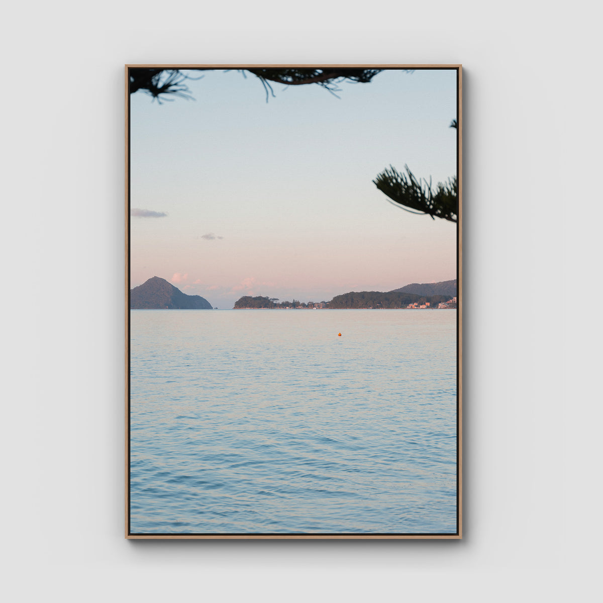Corlette Sunset - Port Stephens - Art Print - Float Frame Canvas - Raw Oak - Portrait