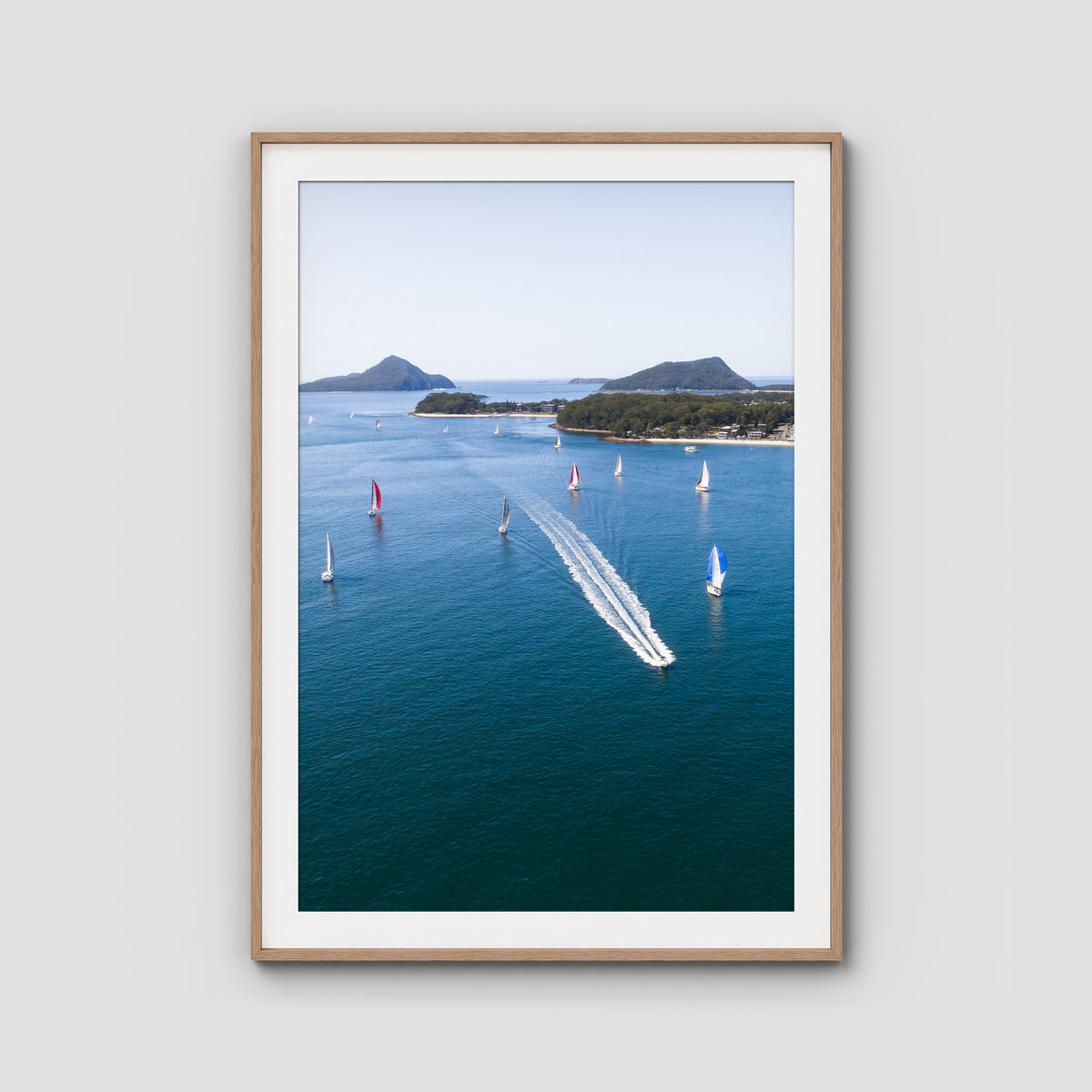 Nelson Bay Race Day - Port Stephens - Art Print - Traditional Frame - Raw Oak - Portrait