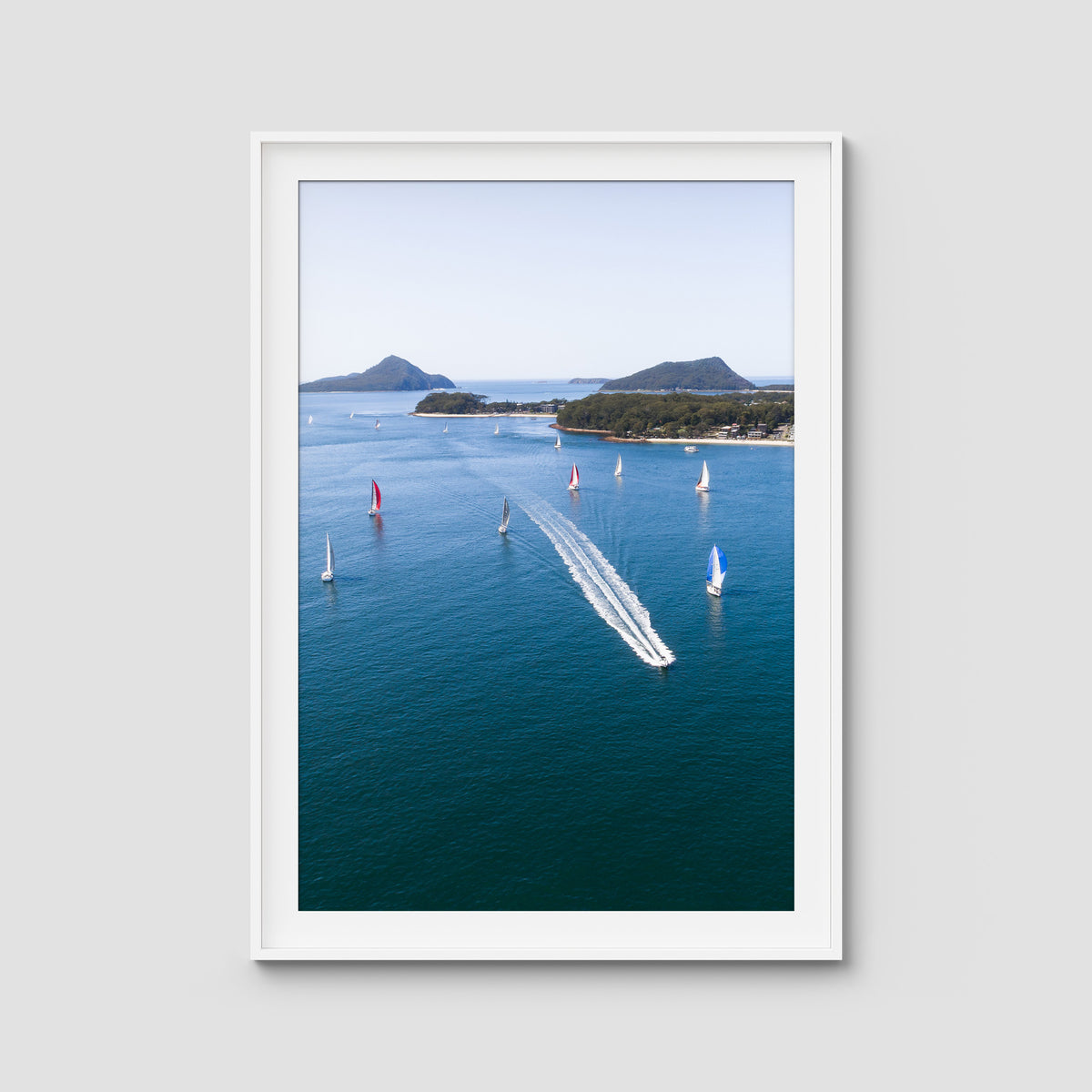 Nelson Bay Race Day - Port Stephens - Art Print - Traditional Frame - White - Portrait