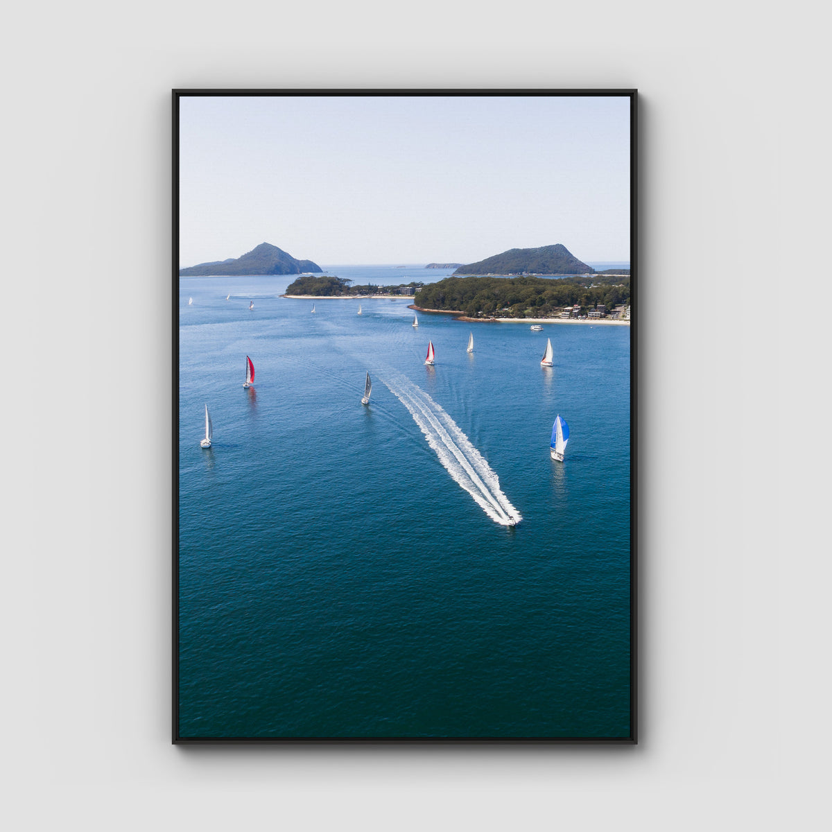 Nelson Bay Race Day - Port Stephens - Art Print - Float Frame Canvas - Black - Portrait