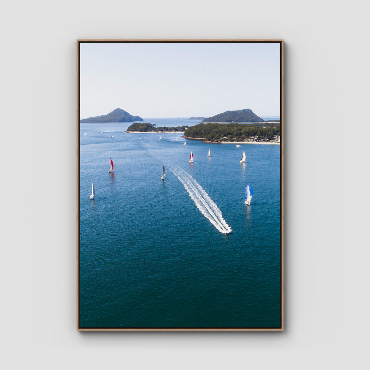 Nelson Bay Race Day - Port Stephens - Art Print - Float Frame Canvas - Raw Oak - Portrait