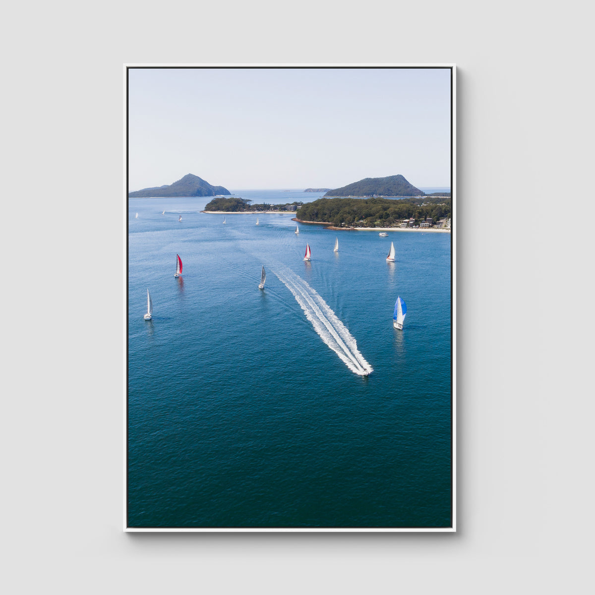 Nelson Bay Race Day - Port Stephens - Art Print - Float Frame Canvas - White - Portrait