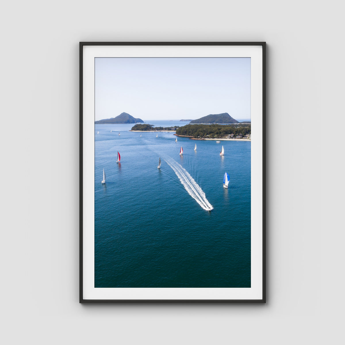 Nelson Bay Race Day - Port Stephens - Art Print - Traditional Frame - Black - Portrait