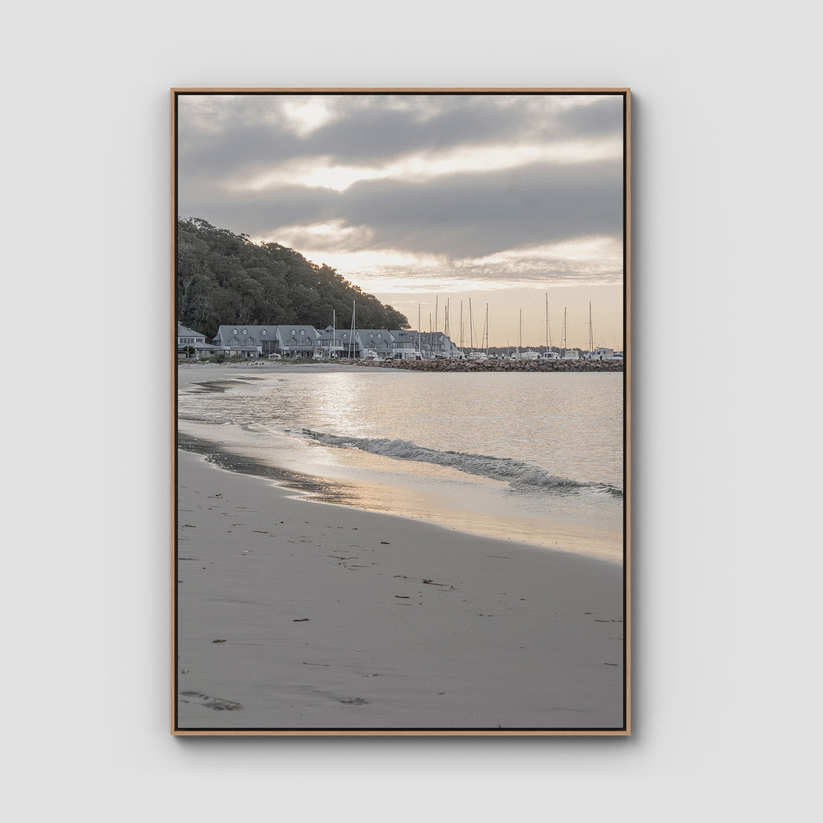 The Anchorage Corlette Sunset - Port Stephens - Art Print - Float Frame Canvas - Raw Oak - Portrait
