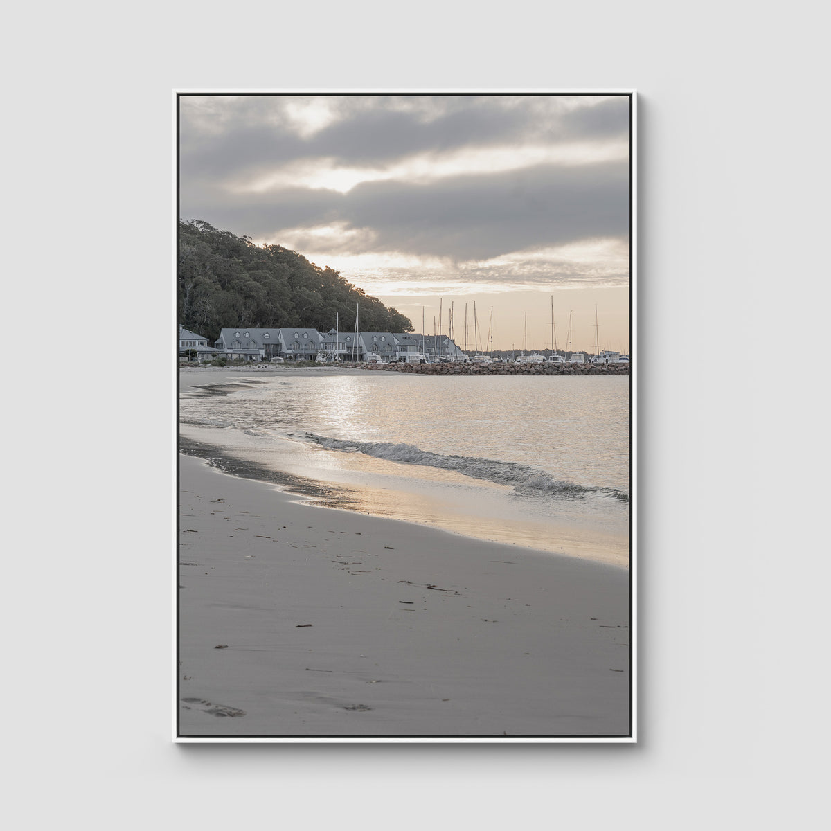 The Anchorage Corlette Sunset - Port Stephens - Art Print - Float Frame Canvas - White - Portrait