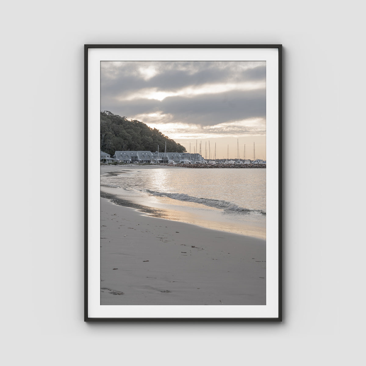 The Anchorage Corlette Sunset - Port Stephens - Art Print - Traditional Frame - Black - Portrait