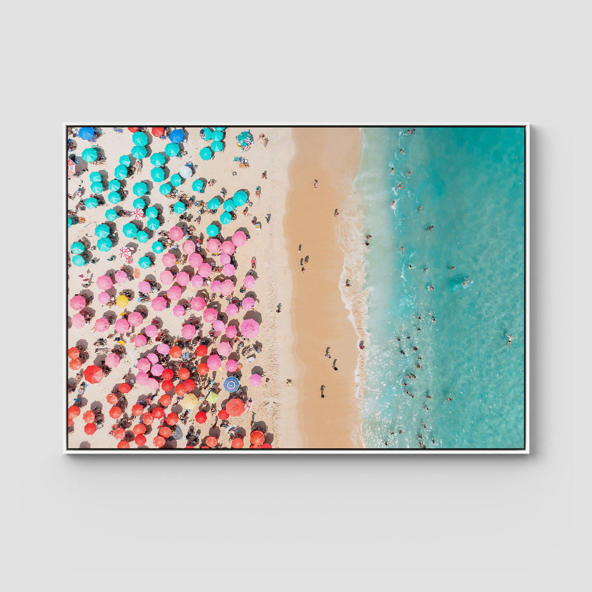 Ipanema Beach – Candy Umbrella Aerial Print - Float Frame Canvas - White - Landscape
