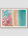 Ipanema Beach – Candy Umbrella Aerial Print - Traditional Frame - Raw Oak - Landscape