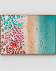 Ipanema Beach – Candy Umbrella Aerial Print - Float Frame Canvas - Raw Oak - Landscape