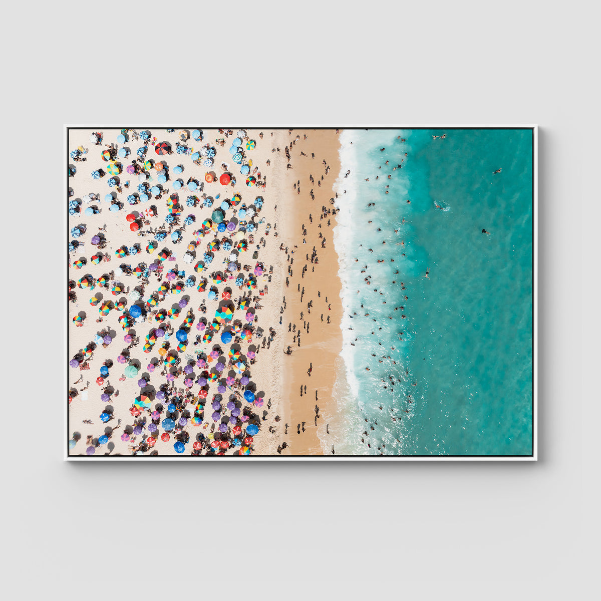 Ipanema Mosaic – Umbrella Rhythm from Above Print - Float Frame Canvas - White - Landscape