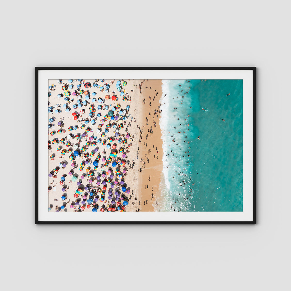 Ipanema Mosaic – Umbrella Rhythm from Above Print - Traditional Frame - Black - Landscape