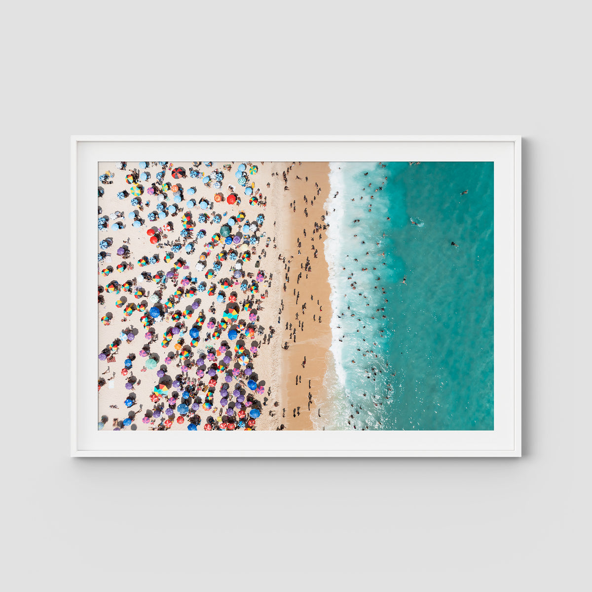Ipanema Mosaic – Umbrella Rhythm from Above Print - Traditional Frame - White - Landscape