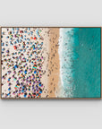 Ipanema Mosaic – Umbrella Rhythm from Above Print - Float Frame Canvas - Raw Oak - Landscape