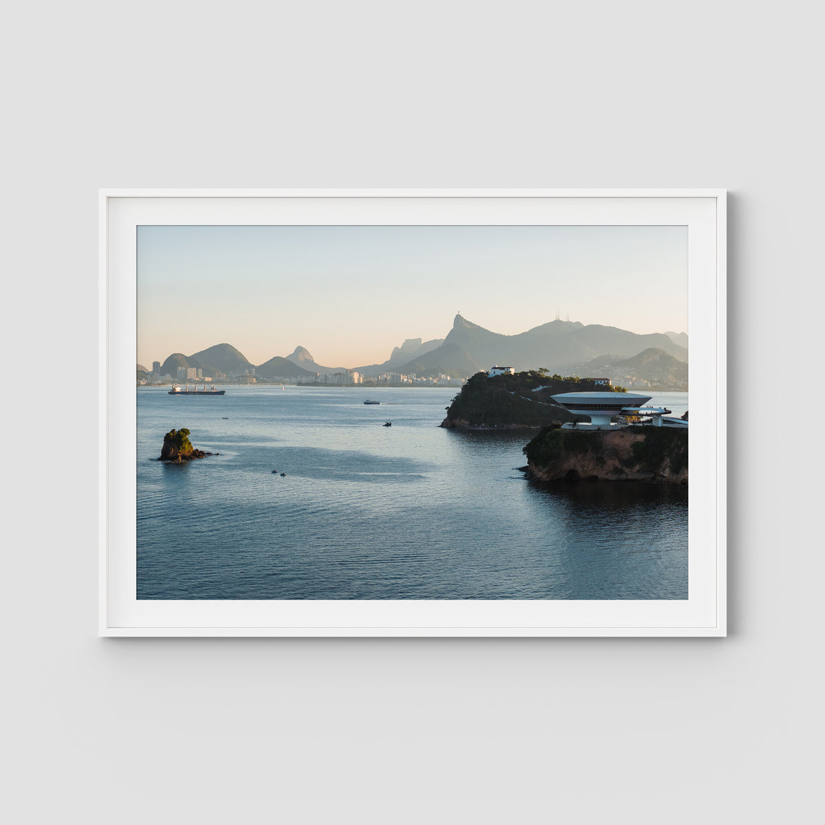 Rio Skyline – MAC Niterói & Christ the Redeemer View Print - Traditional Frame - White - Landscape