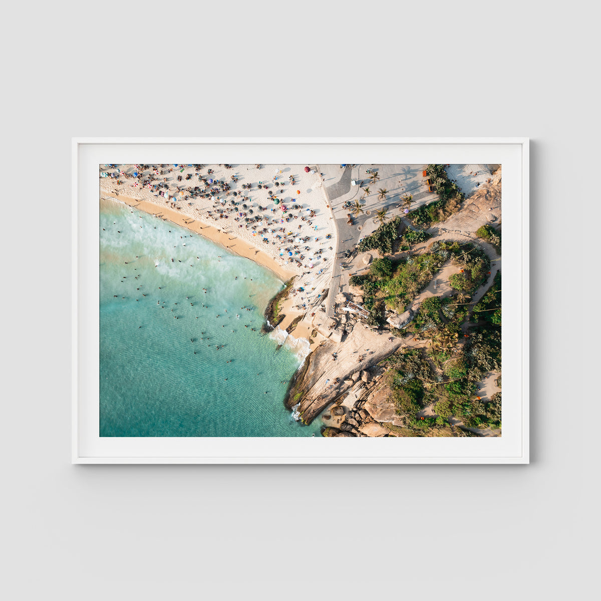 Arpoador Aerial – Top Down Print - Traditional Frame - White - Landscape