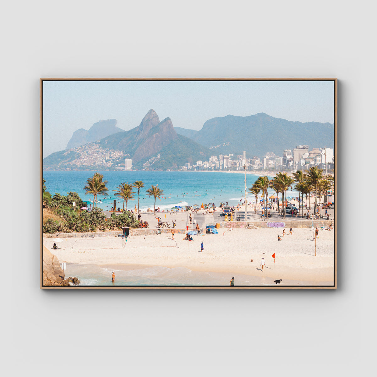 Ipanema Beach - Art Print - Float Frame Canvas - Raw Oak - Landscape