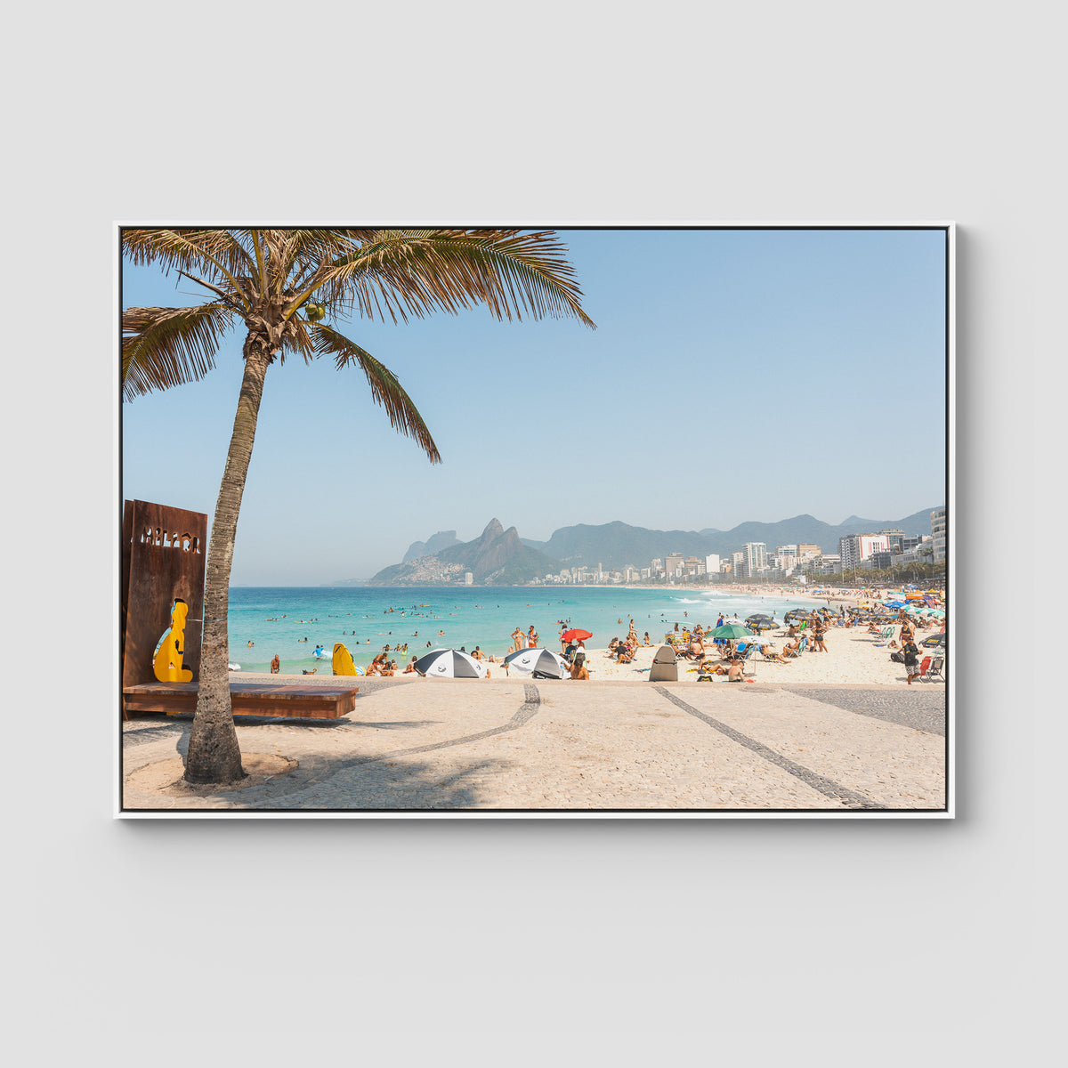 Ipanema Welcome – Palm View to Dois Irmãos Print - Float Frame Canvas - White - Landscape