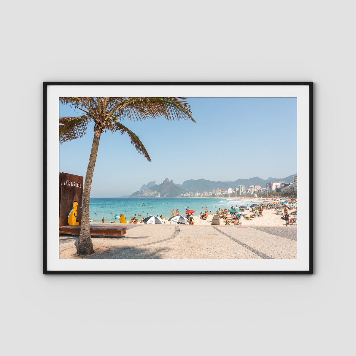Ipanema Welcome – Palm View to Dois Irmãos Print - Traditional Frame - Black - Landscape