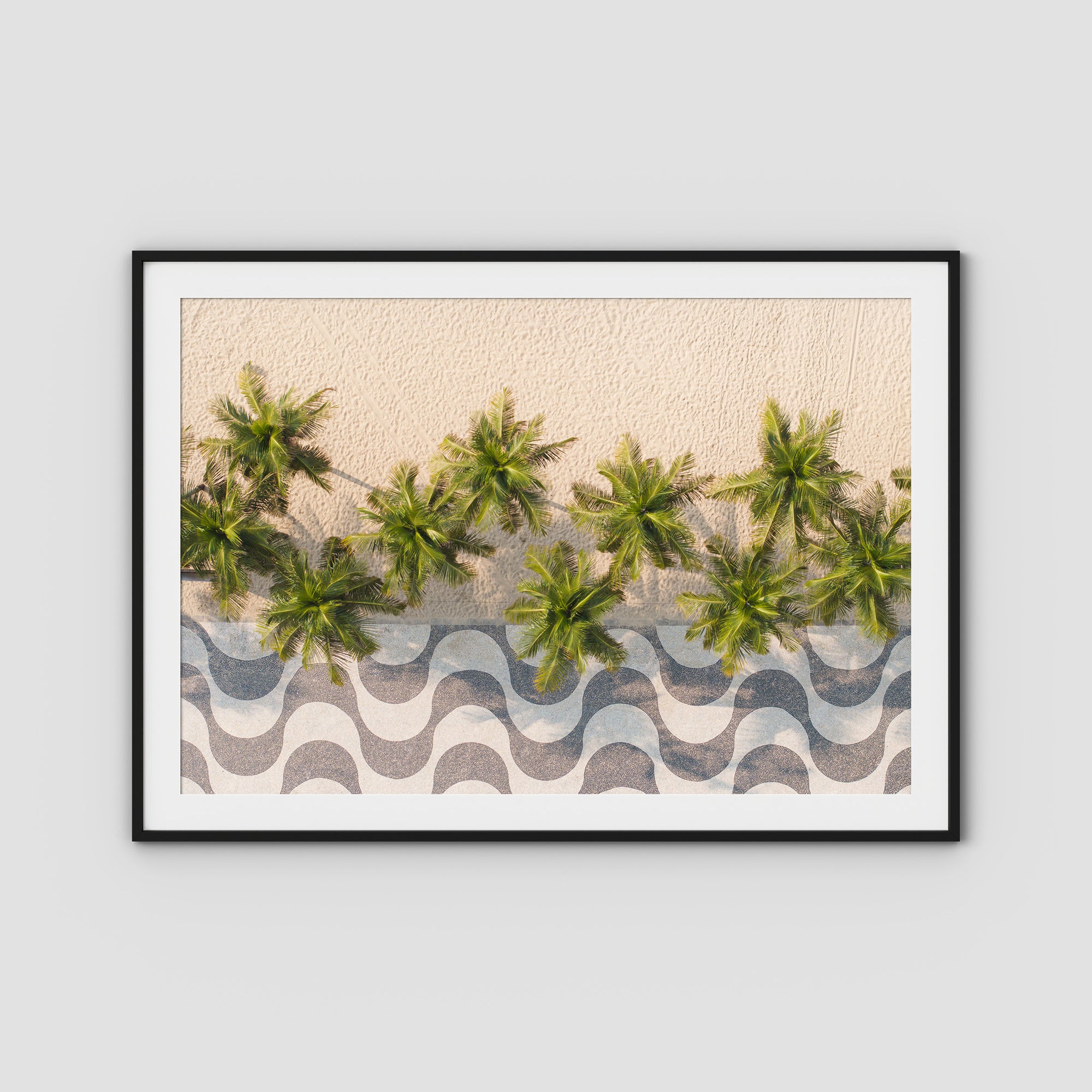 Calçadão de Copacabana – Iconic Sidewalk &amp; Palms Aerial Print Tidaltones