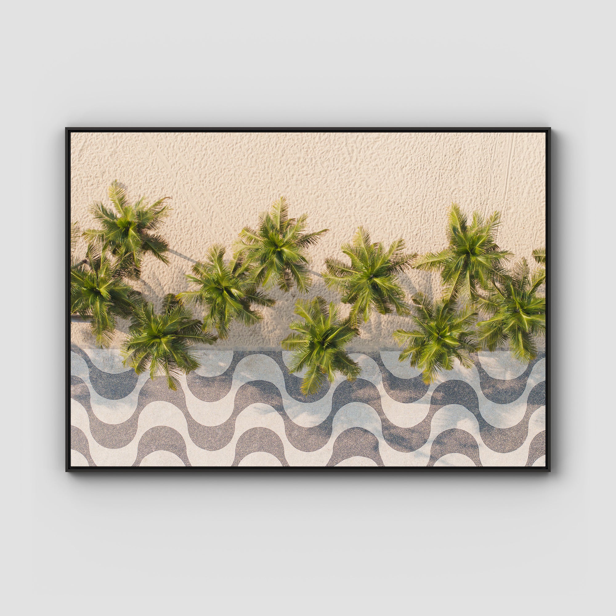 Calçadão de Copacabana – Iconic Sidewalk &amp; Palms Aerial Print Tidaltones