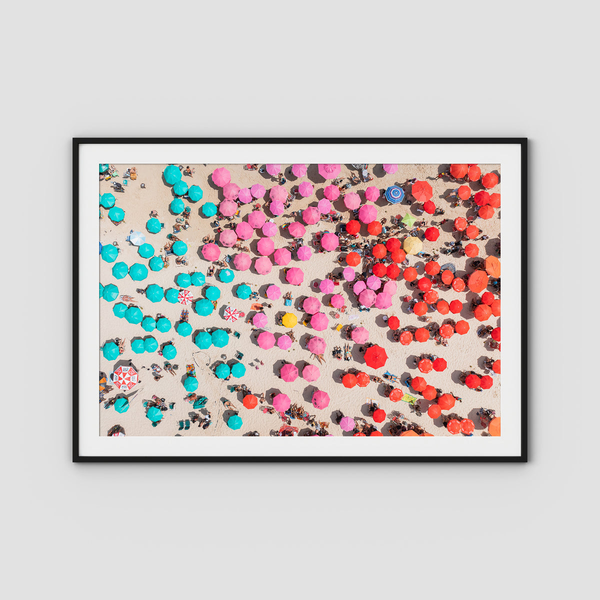 Ipanema Umbrellas – Colour Chaos Print - Traditional Frame - Black - Landscape