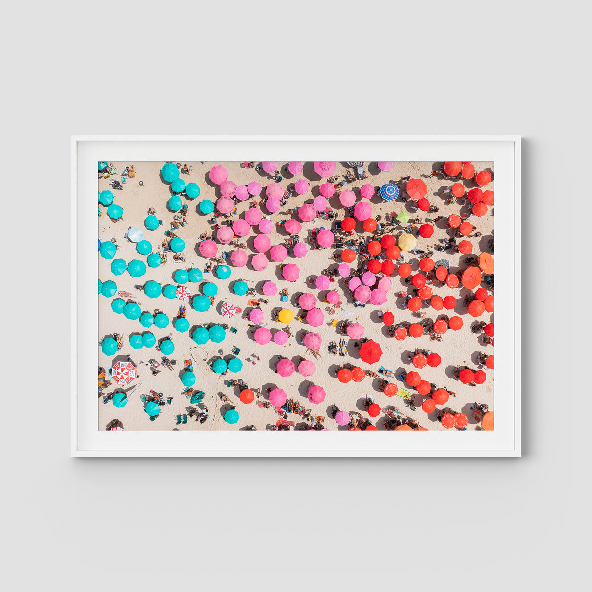 Ipanema Umbrellas – Colour Chaos Print - Traditional Frame - White - Landscape