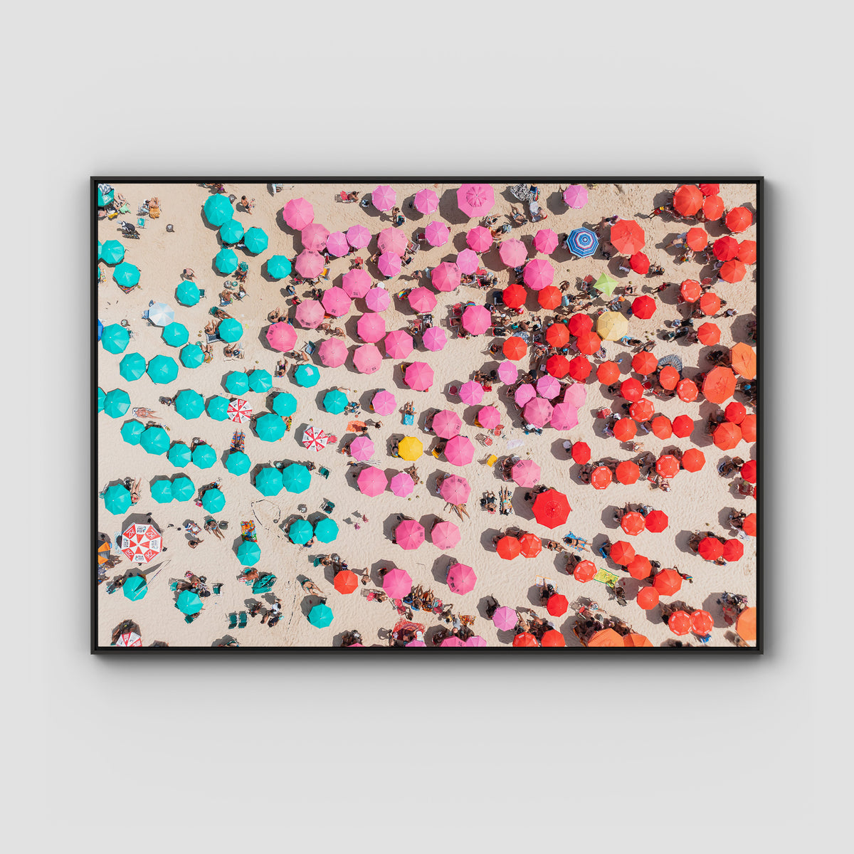 Ipanema Umbrellas – Colour Chaos Print - Float Frame Canvas - Black - Landscape