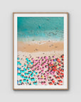 Ipanema Beach – Candy Umbrella Aerial Print - Traditional Frame - Raw Oak - Portrait