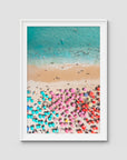 Ipanema Beach – Candy Umbrella Aerial Print - Traditional Frame - White - Portrait