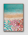 Ipanema Beach – Candy Umbrella Aerial Print - Float Frame Canvas - Raw Oak - Portrait