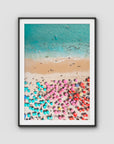 Ipanema Beach – Candy Umbrella Aerial Print - Traditional Frame - Black - Portrait