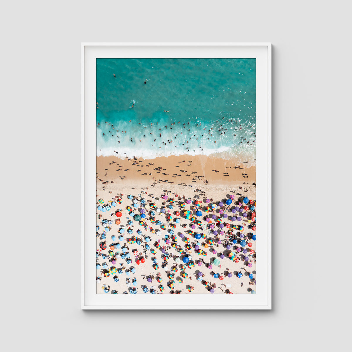 Ipanema Mosaic – Umbrella Rhythm from Above Print - Traditional Frame - White - Portrait
