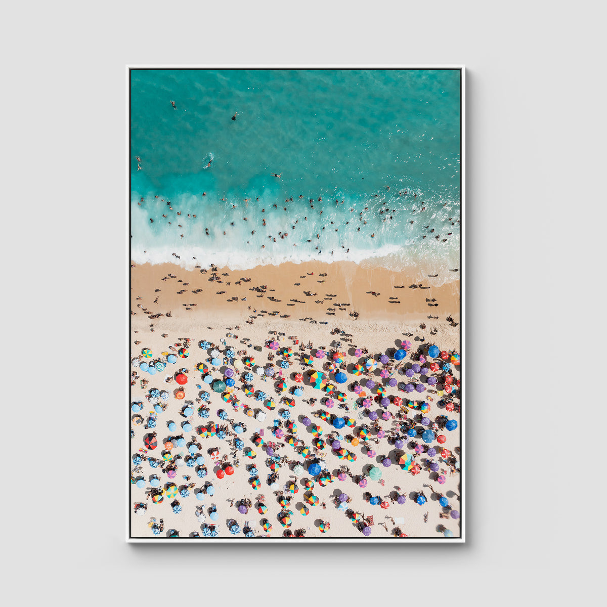 Ipanema Mosaic – Umbrella Rhythm from Above Print - Float Frame Canvas - White - Portrait