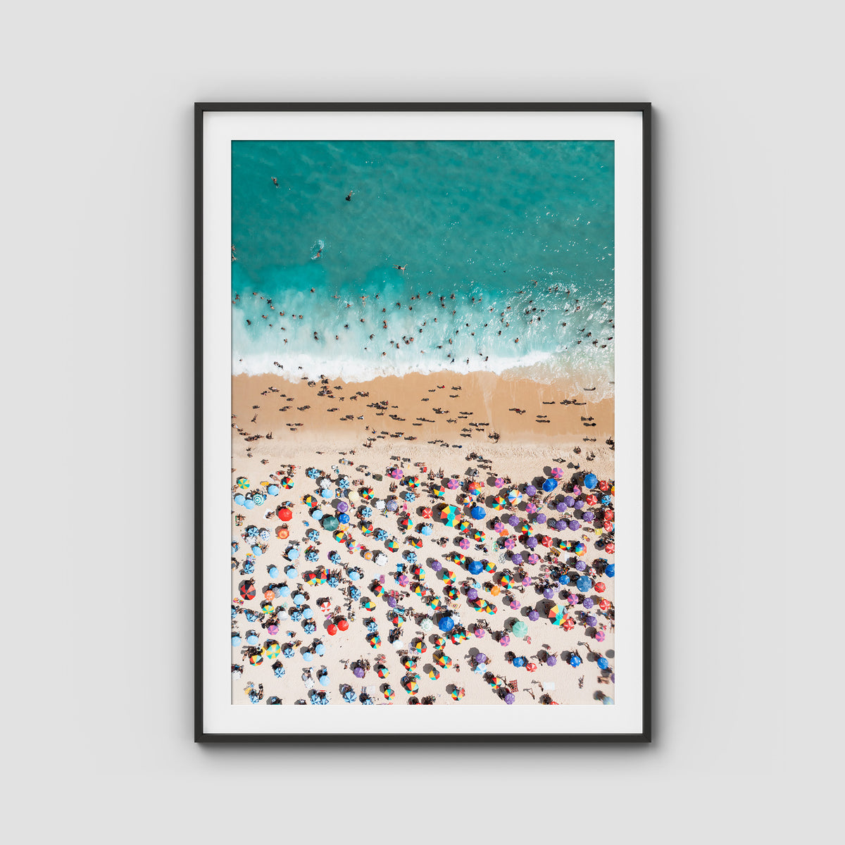 Ipanema Mosaic – Umbrella Rhythm from Above Print - Traditional Frame - Black - Portrait