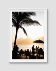 Ipanema Sunset – Palm, People & Light Print - Traditional Frame - White - Portrait