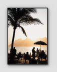 Ipanema Sunset – Palm, People & Light Print - Float Frame Canvas - Black - Portrait