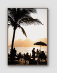 Ipanema Sunset – Palm, People & Light Print - Float Frame Canvas - Raw Oak - Portrait