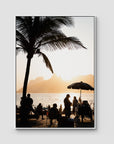Ipanema Sunset – Palm, People & Light Print - Float Frame Canvas - White - Portrait