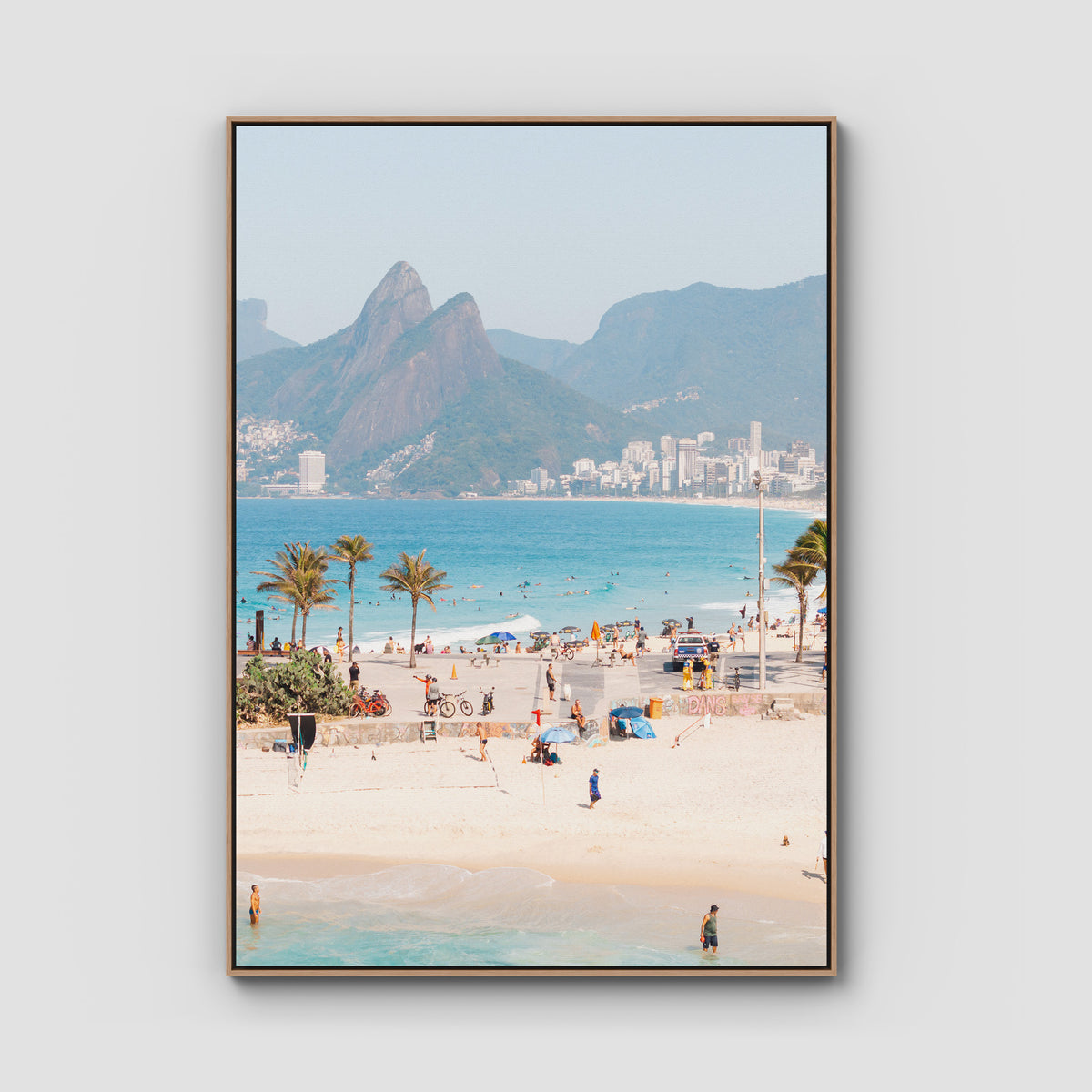 Ipanema Beach - Art Print - Float Frame Canvas - Raw Oak - Portrait