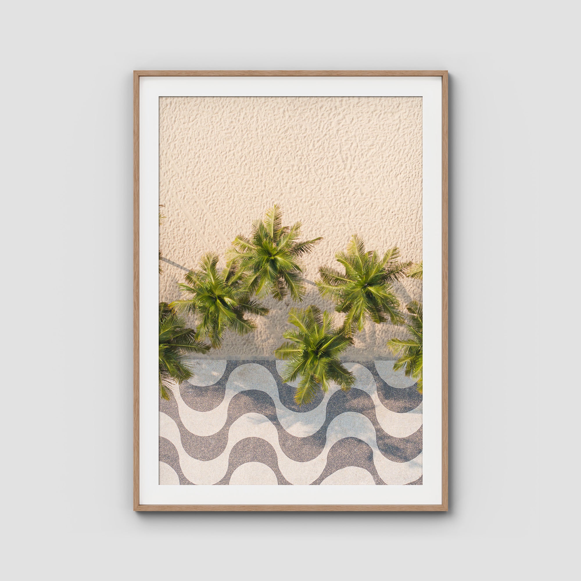 Calçadão de Copacabana – Iconic Sidewalk &amp; Palms Aerial Print Tidaltones