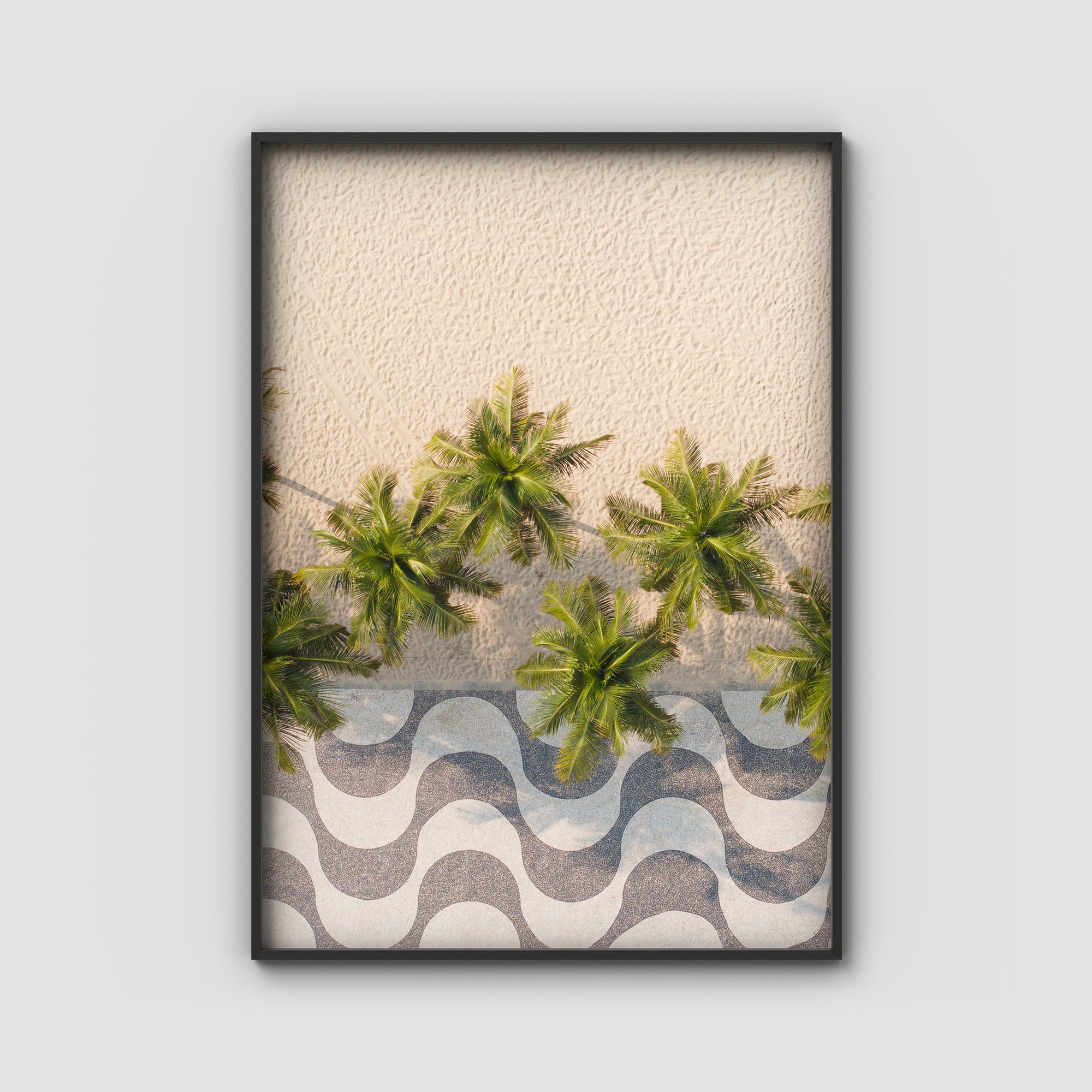 Calçadão de Copacabana – Iconic Sidewalk &amp; Palms Aerial Print Tidaltones