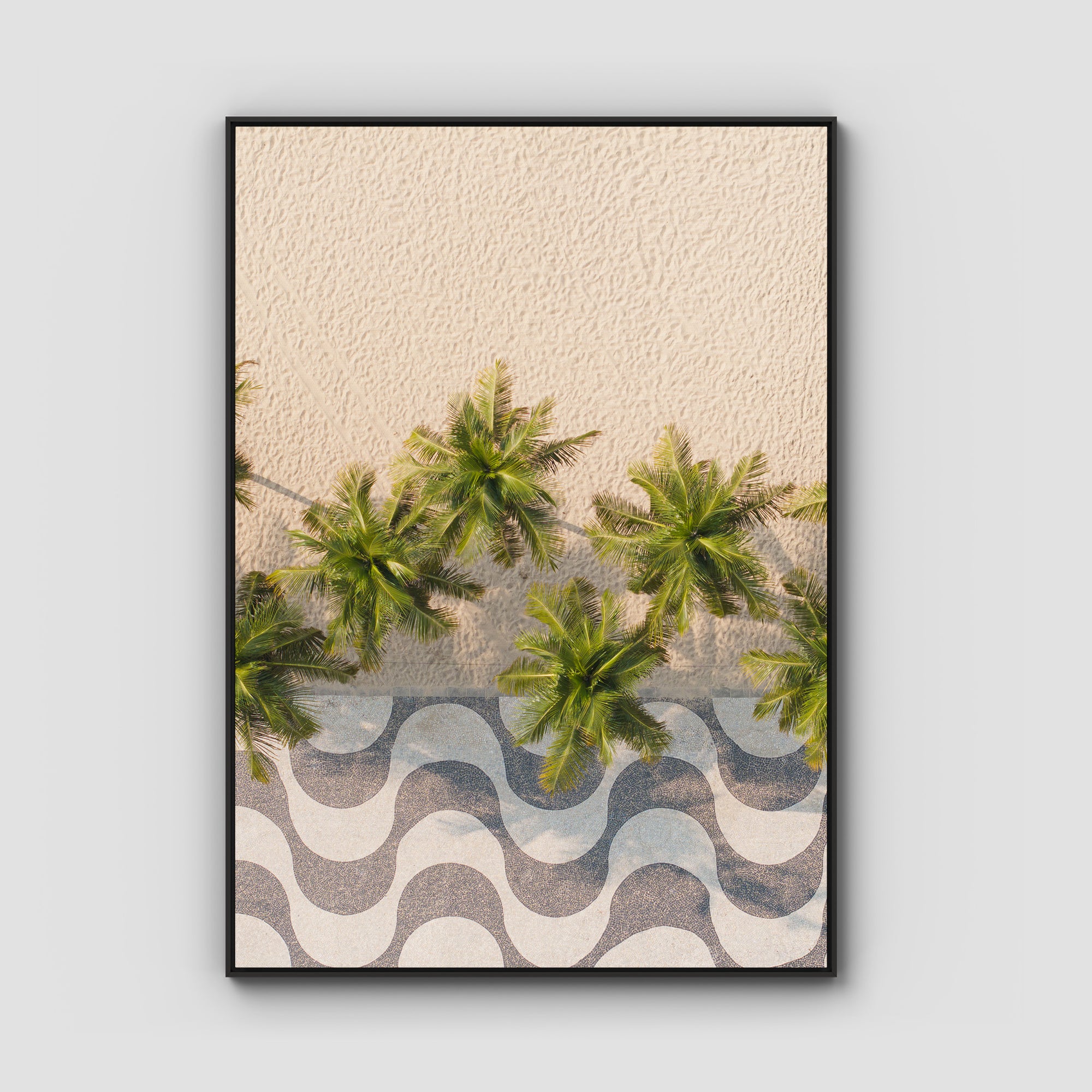 Calçadão de Copacabana – Iconic Sidewalk &amp; Palms Aerial Print Tidaltones
