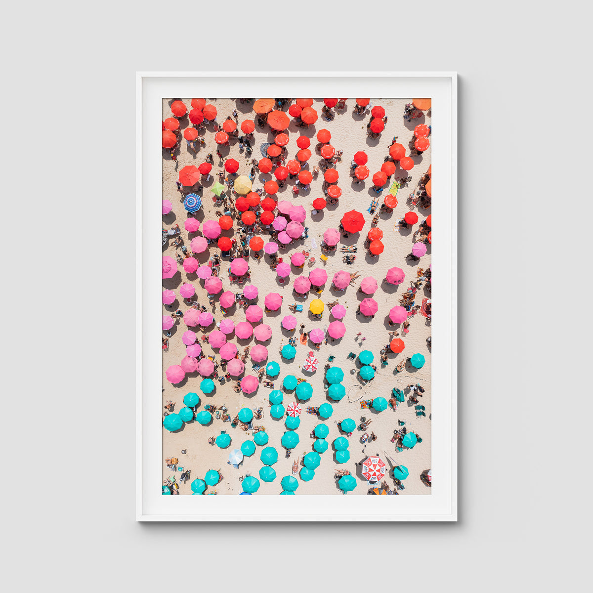 Ipanema Umbrellas – Colour Chaos Print - Traditional Frame - White - Portrait