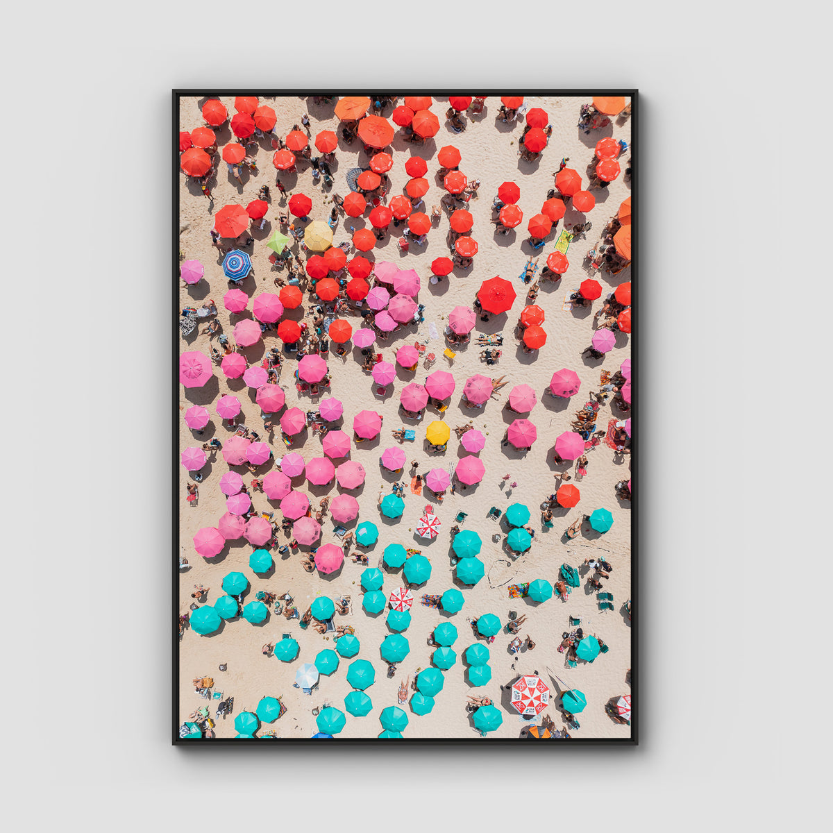 Ipanema Umbrellas – Colour Chaos Print - Float Frame Canvas - Black - Portrait