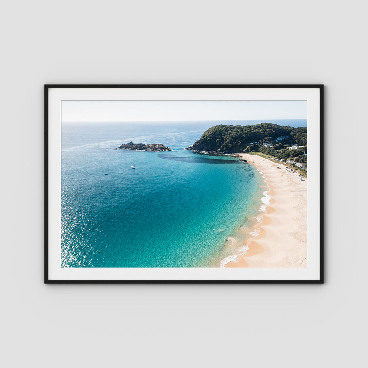 Boat Beach - Seal Rocks - Art Print - Traditional Frame - Black - Landscape