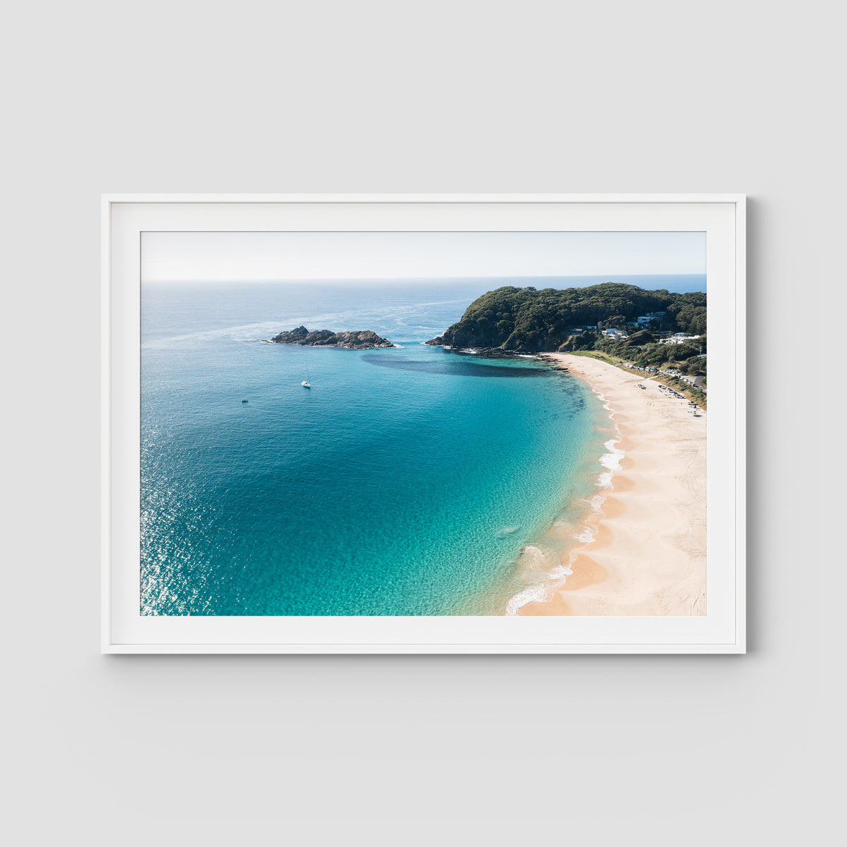 Boat Beach - Seal Rocks - Art Print - Traditional Frame - White - Landscape
