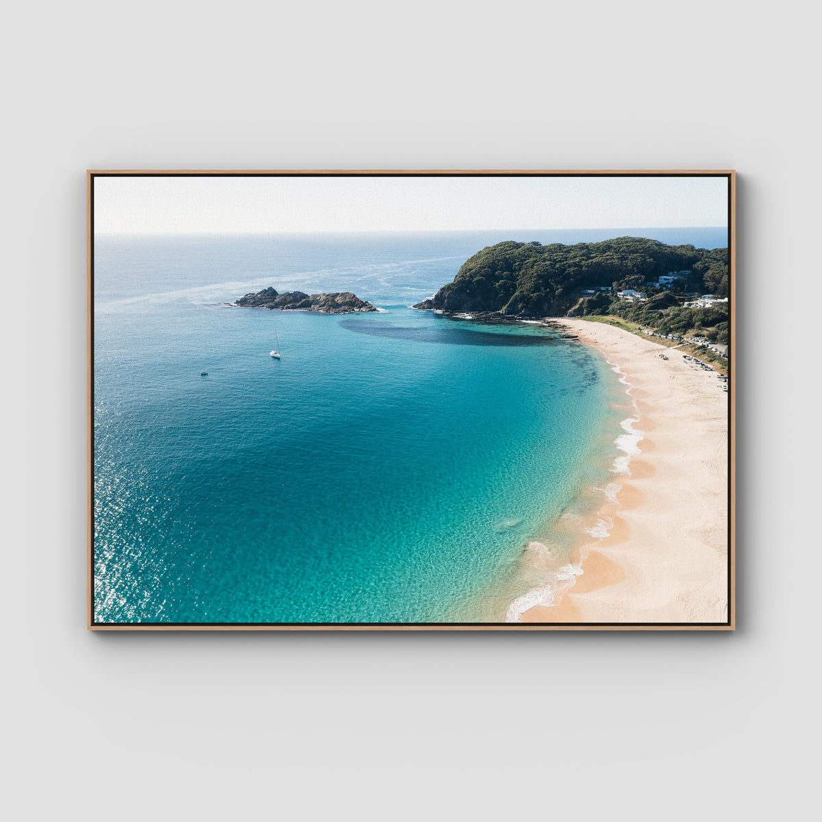 Boat Beach - Seal Rocks - Art Print - Float Frame Canvas - Raw Oak - Landscape