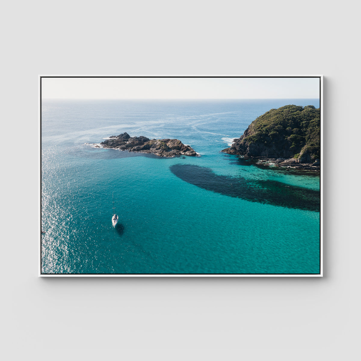 Yacht Days - Seal Rocks - Art Print - Float Frame Canvas - White - Landscape